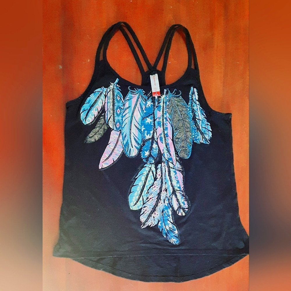 No Boundaries Embellished Black Tank Top, Size Medium